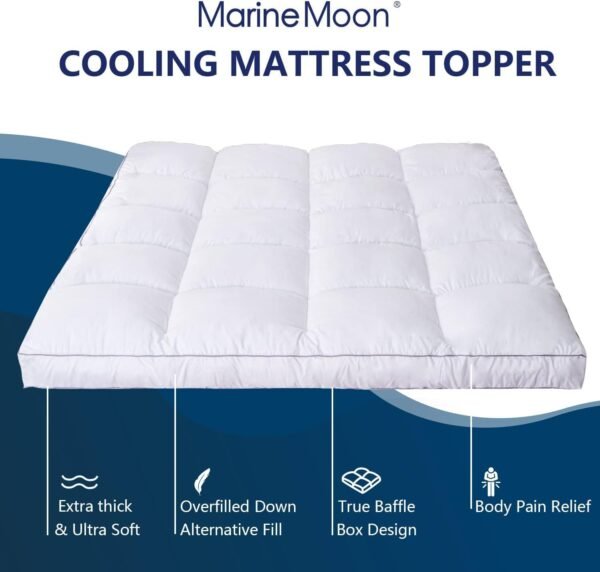 Marine Moon Mattress Topper Twin Plush Pillow Top Mattress Pad/Bed Topper, Fluffy Mattress Pad, Hotel Quality Down Alternative Pillow Topper - Image 3