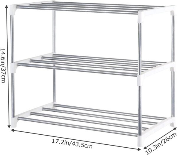 Small Shoe Rack, Narrow Stackable Shoe Shelf Organizer for Entryway, Doorway and Bedroom Closet (3-Tier, White) - Image 3