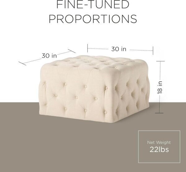 Maven Lane Henry Traditional Large Square Ottoman, Cushioned Footrest for Living Room Couch, Chair, or Dorm Room in Rustic Taupe Fabric Upholstery - Image 2