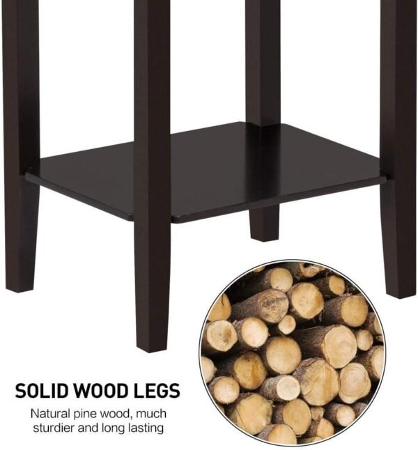 Topeakmart 2-Tier Tall End Table with Storage Shelf and Solid Wood Legs, Sofa Side Table Telephone Table for Living Room/Couch/Hallway/Small Spaces, D12xW15xH29 Inches, Dark Coffee - Image 4