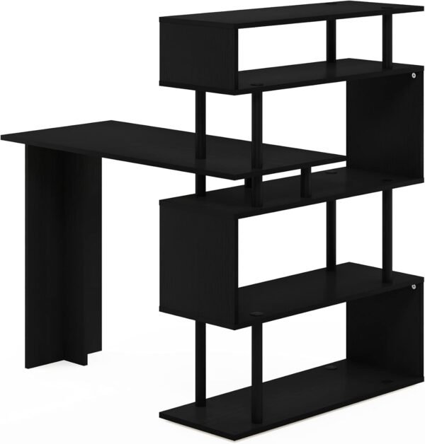 Furinno Classic L-Shape Computer Desk, Writing Desk with 5-Tier S-Shaped Side Shelves, Americano/Black - Image 8