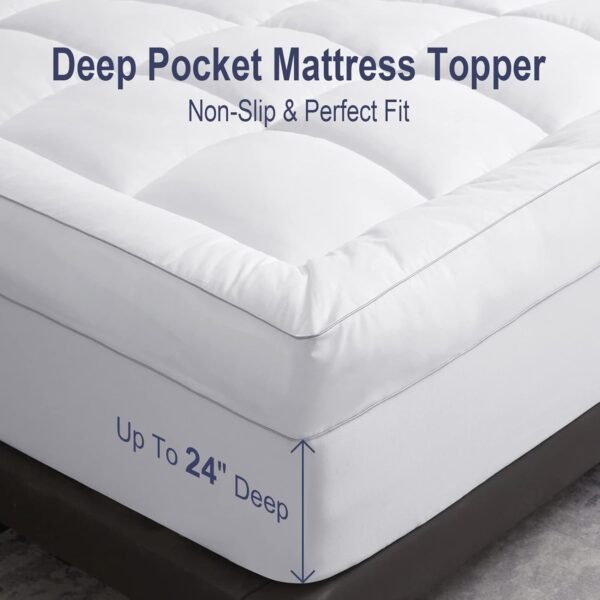 HYPREST Mattress Topper Twin XL, Extra Thick Down Alternative Mattress Topper 1300 GSM, 100% Cotton Cooling Soft Quilted Plush Pillow Top Mattress Pad 8-24" - Image 6