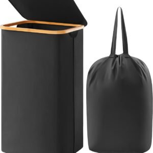Lifewit 100L Laundry Basket with Lid, Clothes Hampers for Laundry with Bamboo Handles and A Removable Laundry Bag, Large Foldable Laundry Hamper for Bedroom, Bathroom, Dorm, Laundry Room, Black