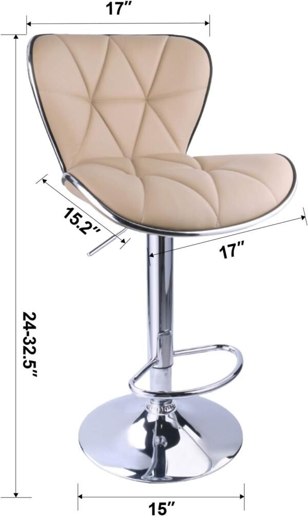 Leader Shell Back Bar Stools Set of 2, Adjustable Bar Stool with Back, Swivel Barstools (Khaki) - Image 3