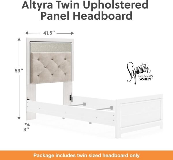 Signature Design by Ashley Altyra Glam Tufted Upholstered Headboard ONLY, Twin, White - Image 3