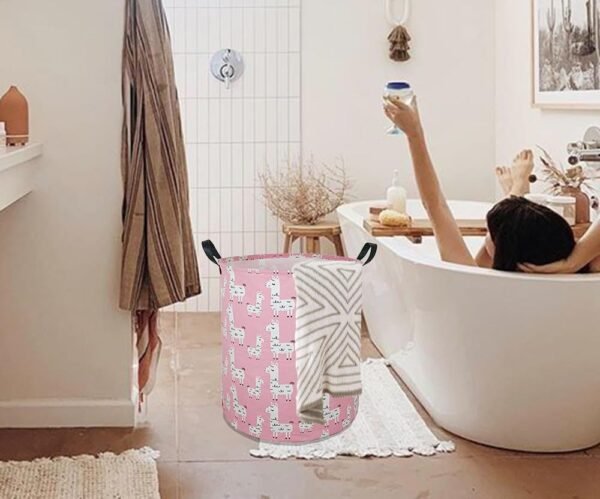 19.7" Round Canvas Large Clothes Basket Laundry Hamper with Handles,Waterproof Cotton Storage Organizer Perfect for Kids Boys Girls Toys Room, Bedroom, Nursery,Home,Gift Basket(alpaca) - Image 6