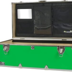 C&N Footlockers – Full-Size Happy Camper Trunk w/Lidmate Organizer – #1 Summer Camp Trunk – Made in the USA – Steel Footlocker with Lid Stay – 32 x 18 x 13.5 Inches (Lime Green)