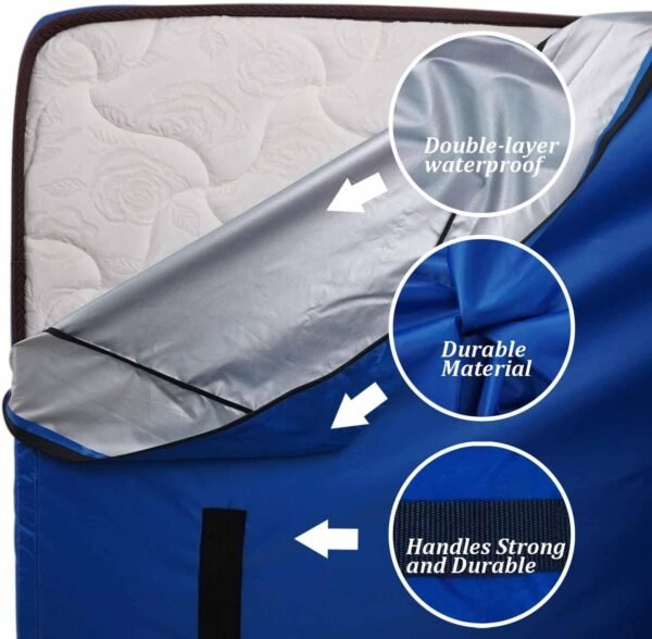 King Mattress Bag with 8 Handles, Zipper Closure for Moving and Storage, Blue - Image 4