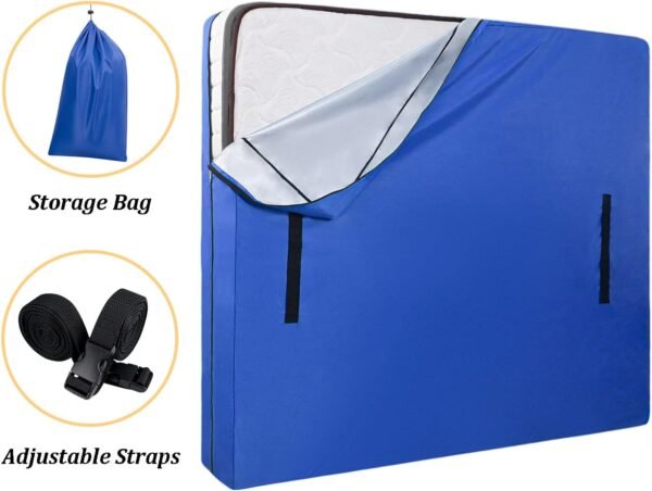 King Mattress Bag with 8 Handles, Zipper Closure for Moving and Storage, Blue - Image 6