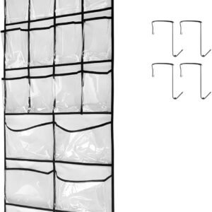Extra Large Hanging Crystal Clear Over Door Shoe Organizers, Closet Shoe Organizer Shoe Rack Organizer Shoe Storage, 12+6Pockets, 4Hooks, white (59″x 21.6″)
