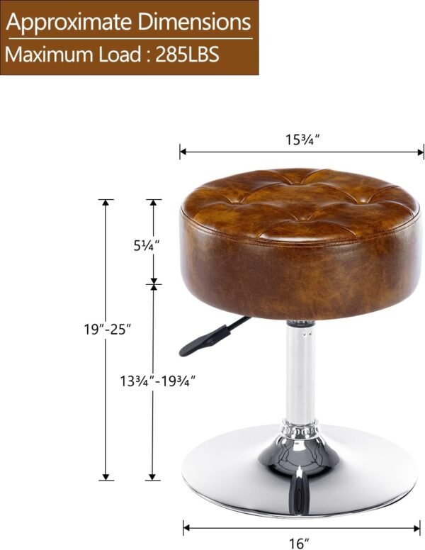 DUHOME Faux Leather Vanity Chair, Swivel Makeup Stool Living Room Chair Upholstered Round Ottoman Stool Chair for Bedroom Entryway, Yellowish Brown - Image 3