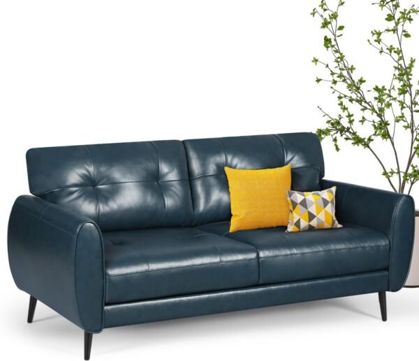 Sofa Couch 61" Small Loveseat Couches for Living Room Blue Leather Couch Mid Century Modern Tufted Mini Sofa Comfy Office 2 Seat Settee Love Seat Small Couches for Small Spaces Bedroom (1, Teal Blue) - Image 9