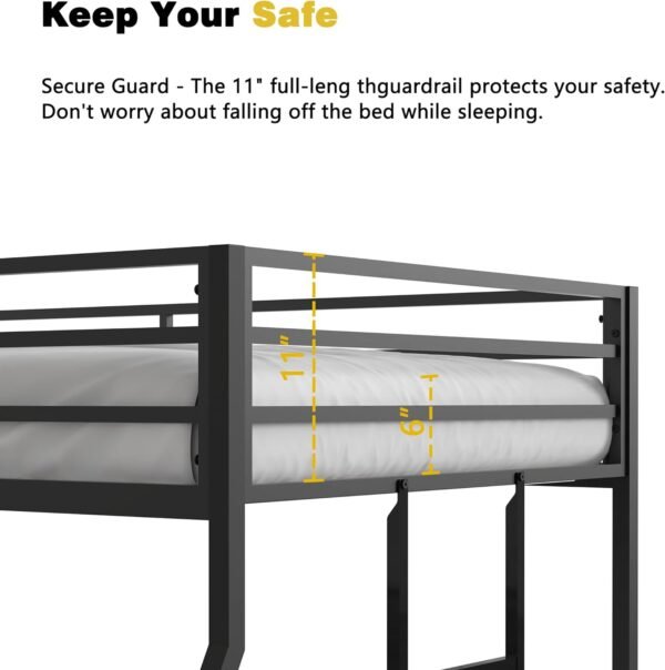 Full Size Metal Bunk Beds Frame with Stairs & Full-Length Guardrail for Bedroom, Space-Saving, No Box Spring Needed, Firm, Stable, Easy to Climb, Black - Image 7