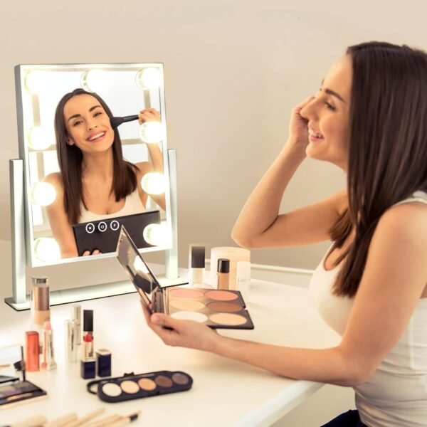 Vanity Mirror with Lights,Lighted Vanity Mirror with 9 Dimmable Bulbs for Dressing Room & Bedroom 3 Color Lighting Modes Detachable 10x Magnification 360°Ratation - Image 8