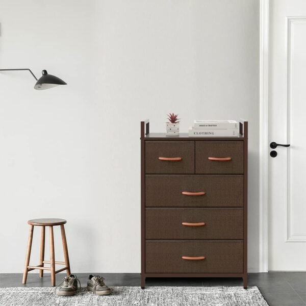 AZL1 Life Concept Storage Dresser Furniture Unit - Large Standing Organizer Chest for Bedroom, Office, Living Room, and Closet - 5 Drawers Removable Fabric Bins - Coffee - Image 2