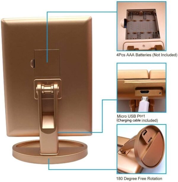 3 Folds Lighted Vanity Makeup Mirror,1X/2X/3X Magnification, 21 LED Light Bright Table Mirror with Touch Screen,180 Adjustable Rotation,Portable Travel Cosmetic Mirror - Image 6