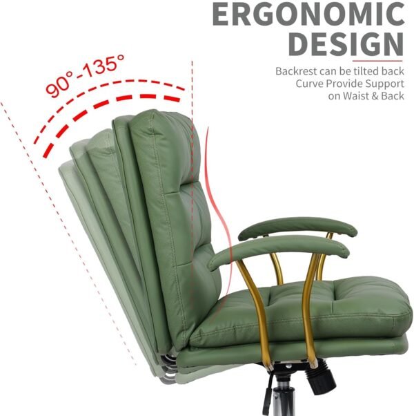 Home Office Chair, Mid-Back PU Leather Ergonomic Task Desk Chair with Wheels and Gold Arms Comfortable Swivel Computer Chairs with Gold Foot for Dresser Bedroom Study Meeting (Green) - Image 5
