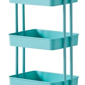TUKAILAi 3-Tier Rolling Storage Cart with Lockable Wheels and Ergonomic Handle, Slide Out Utility Shelving Unit Organizer Serving Trolley Clearing for Kitchen Bathroom Laundry Bedroom (Blue)