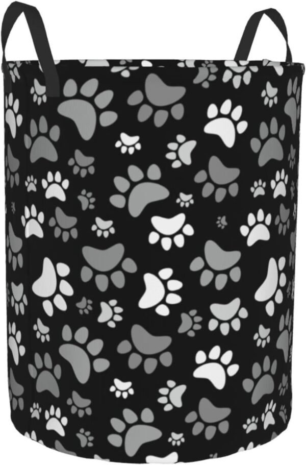 Black And White Dog Paws Round Laundry Hamper Cute Animal Footprints Storage Basket Toys Clothes Organizer Bin For Home Bathroom Bedroom Dorm Nursery, 38l - Image 8