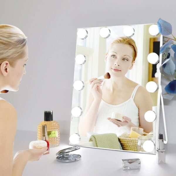Zdorzi 10"x 12" Vanity Mirror with Lights, Hollywood Lighted Makeup Mirror with 3 Color Modes and 12 Dimmable Diamond LED Light Bulbs, Touch Control for Bedroom, White - Image 6