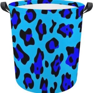 Laundry Hamper Storage Bins Collapsible Blue And Black Leopard Basket for Dirty Clothes Kids Nursery Decor Toys Organizer Bathroom Bedroom College Dorm