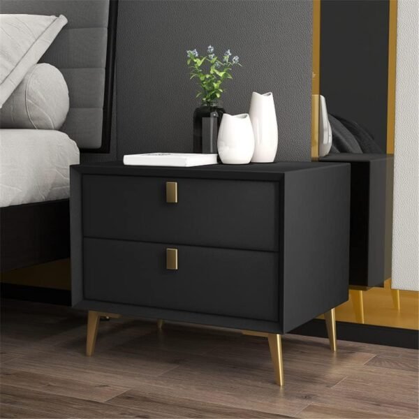 Side Table, Nordic End Table with 2 Drawers Modern Leather Nightstand Mid Century Bed Side Table Wood Accent Table for Bedroom Living Room Cabinet Storage, Khaki 18" L x 16" W x 18.5" H - Image 5