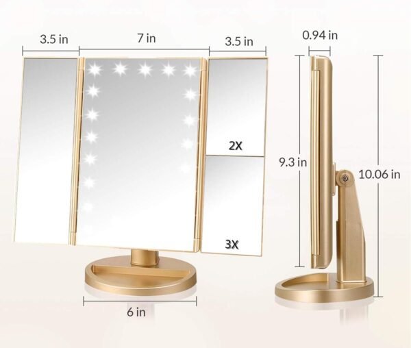 3 Folds Lighted Vanity Makeup Mirror,1X/2X/3X Magnification, 21 LED Light Bright Table Mirror with Touch Screen,180 Adjustable Rotation,Portable Travel Cosmetic Mirror - Image 5