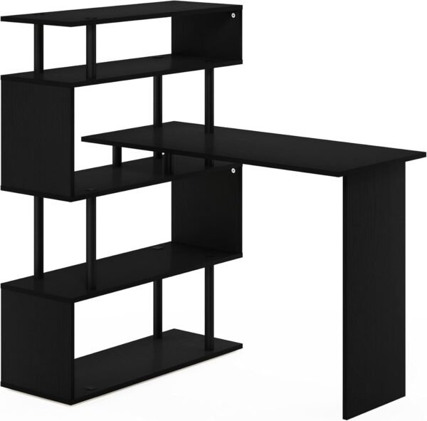 Furinno Classic L-Shape Computer Desk, Writing Desk with 5-Tier S-Shaped Side Shelves, Americano/Black - Image 3