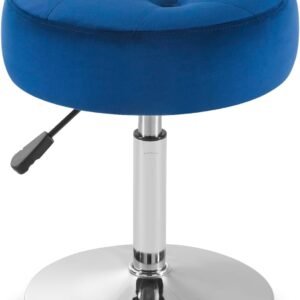 Blue Vanity Chair for Makeup Room Vanity Stool for Makeup Room Round Velvet Tufted Makeup Chair Vanity Stools for Bathroom Height Adjustable 360 Swivel