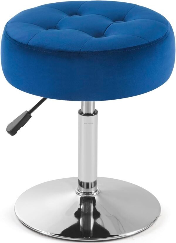 Blue Vanity Chair for Makeup Room Vanity Stool for Makeup Room Round Velvet Tufted Makeup Chair Vanity Stools for Bathroom Height Adjustable 360 Swivel