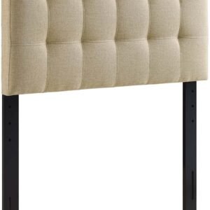 Modway Lily Tufted Linen Fabric Upholstered Twin Headboard in Beige