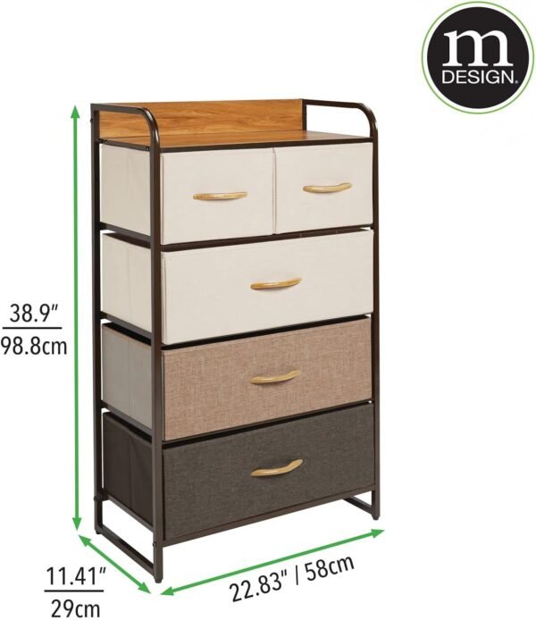 mDesign Tall Dresser Storage Chest - Vanity Furniture Cabinet Tower Unit for Bedroom, Office, and Closet - Textured Print - 5 Removable Drawers - Multi/Espresso Brown - Image 3