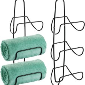 mDesign Metal Wall Mount 3 Level Bathroom Towel Rack Holder & Organizer – for Storage of Washcloths, Hand Towels – Use in Guest, Master, Kid’s Bathrooms – 2 Pack – Black