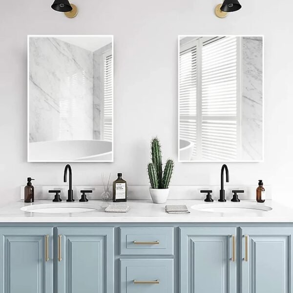 Bathroom Mirrors for Wall Mirror 24x36 inch Vanity Mirror White Bathroom Mirror Aluminum Alloy Frame 24 x 36 Mirror White Metal Mirror Peaked Trim Wall-Mounted Mirrors White Frame Mirror - Image 4