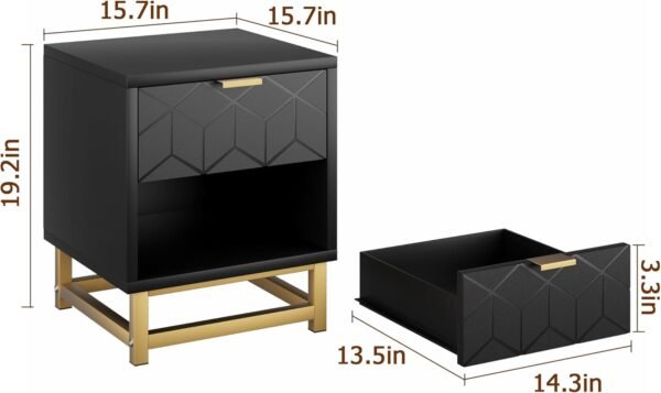 IDEALHOUSE Black Nightstand, Modern 2 Drawer Dresser for Bedroom, Large End Side Table Bedside Table with 2 Drawers, Wooden Night Stand with Metal Legs for Bedroom, Hallway, Entryway - Image 3