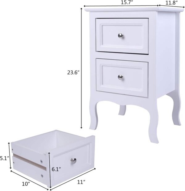 Nightstand with 2 Drawers, Country Style Night Stands for Bedrooms, Bed Side Table Cabinet/Night Stand for Small Spaces, College Dorm, Kids’ Room, Living Room (White, 2-Pack) - Image 2