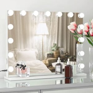 22.8″x 18.1″ Vanity Mirror Makeup Mirror with Lights,10X Large Hollywood Lighted Vanity Mirror with 15 Dimmable LED Bulbs,3 Color Modes,Touch Control for Bedroom,Tabletop or Wall-Mounted