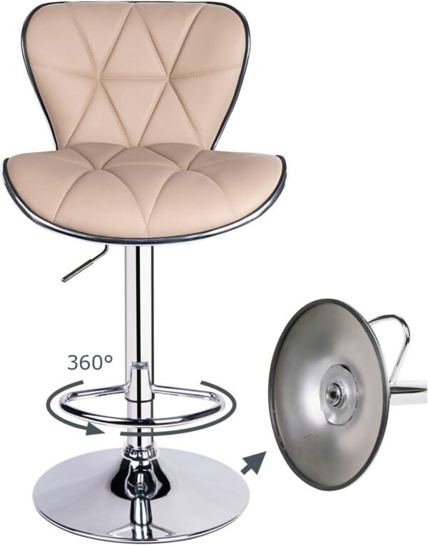 Leader Shell Back Bar Stools Set of 2, Adjustable Bar Stool with Back, Swivel Barstools (Khaki) - Image 4