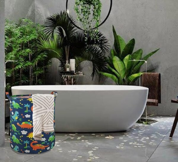 19.7 Inch Dinosaur Round Kids Laundry Clothes Hamper Dino Laundry Basket with Handles,Baby Toys Storage Organizer Bins Laundry Gift Basket for Boys and Girls Room, Bedroom Decor - Image 6