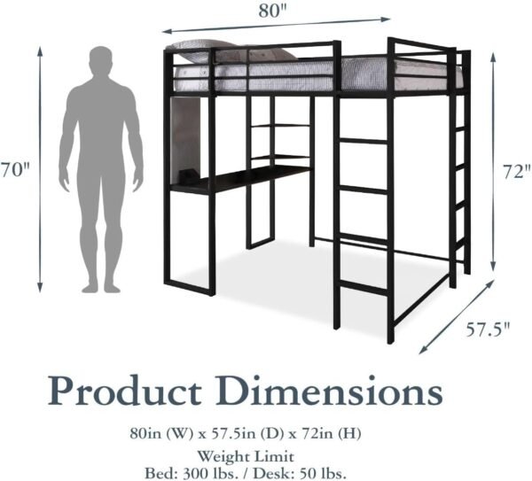 DHP Abode Full Size Metal Loft Bed, Black - Image 12