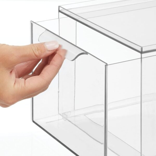 mDesign Plastic Closet Organizer Bin w/Pull Out Drawer - Stackable Storage for Closet - Organization for Shoes, Clothes, Bags, Totes, Small Linens, and More - Lumiere Collection - 4 Pack - Clear - Image 7