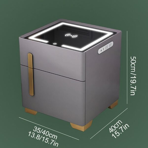 Smart Nightstand with Drawer and Safe, LED Bedside Tables with Charging Station Night Stand Modern Night Table for Bedroom, Office (Color : Light Gray, Size : 15.7x15.7x19.7in) - Image 6