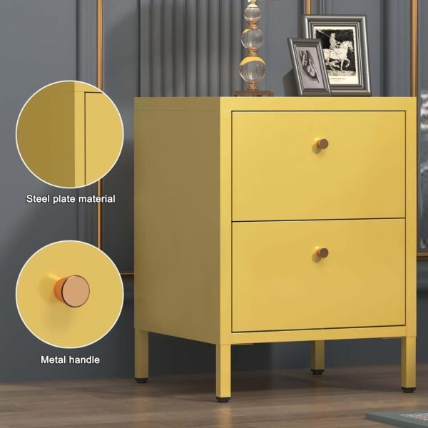 Nightstand 2 Drawer Dresser for Bedroom,Bedside Furniture, Night Stand, End Table Small Dresser with 2 Drawers, for Bedroom, Closet, Entryway, College Dorm Yellow Size: 23.62”H x 15.75”W x 14.17”D - Image 4