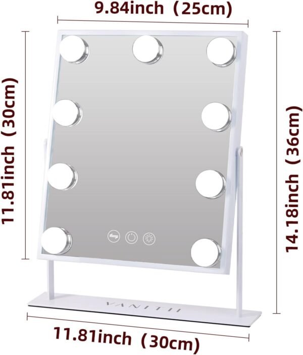 VANITII Vanity Mirror with Lights Hollywood Lighted Makeup Mirror with 9 Dimmable Bulbs Smart Touch Control 3 Colors Light for Bedroom, Detachable 10X Magnification, 360°Rotation - Image 5