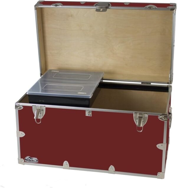 C&N Footlockers - XL Graduate Storage Trunk w/Tray - Made in the USA - STEEL Footlocker for College Dorm Room & Summer Camp - 32 x 18 x 18.5 Inches (Maroon)