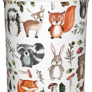 Cute Woodland Animals Laundry Hamper with Durable Handle Waterproof Collapsible Laundry Basket Circular Dirty Clothes Storage Basket for Bedroom Bathroom and Nursery