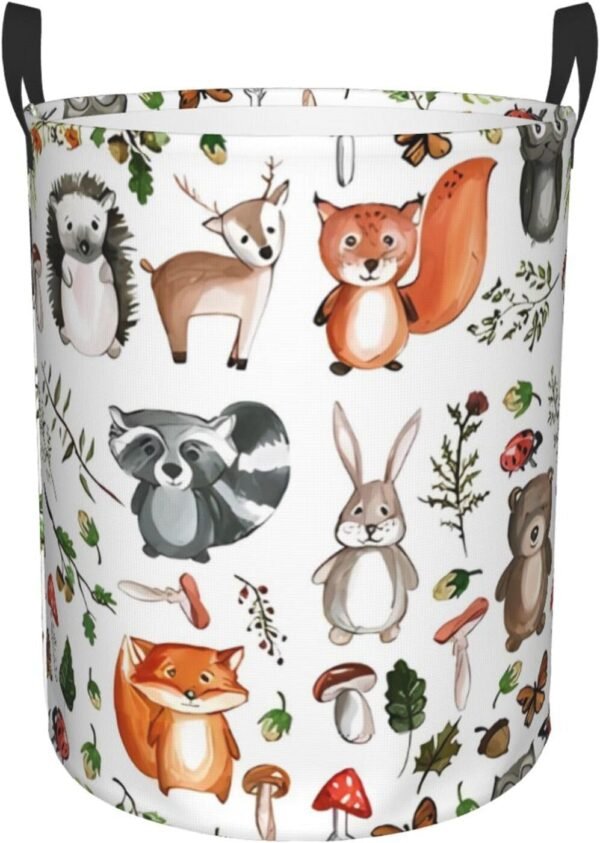 Cute Woodland Animals Laundry Hamper with Durable Handle Waterproof Collapsible Laundry Basket Circular Dirty Clothes Storage Basket for Bedroom Bathroom and Nursery