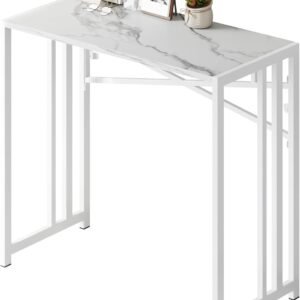 EMODA Folding Computer Desk 40 inch, No Assembly Needed Home Office Table Study Writing Gaming Desk, White Marble
