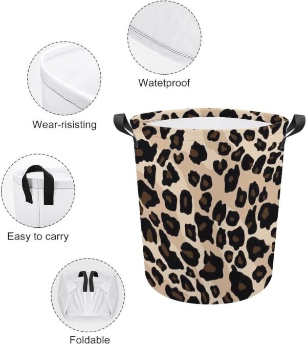 Laundry Hamper Storage Bins Collapsible Brown Dark Leopard Basket for Dirty Clothes Kids Nursery Decor Toys Organizer Bathroom Bedroom College Dorm - Image 4