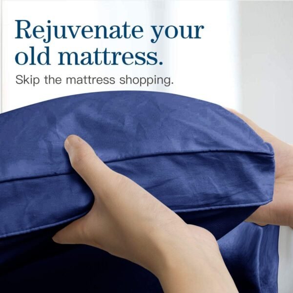 COONP Twin XL Mattress Topper, Extra Thick Mattress Pad Cover, Cooling Pillowtop with 8-21 Inch Deep Pocket 3D Snow Down Alternative Fill(Navy Blue, Twin XL) - Image 4